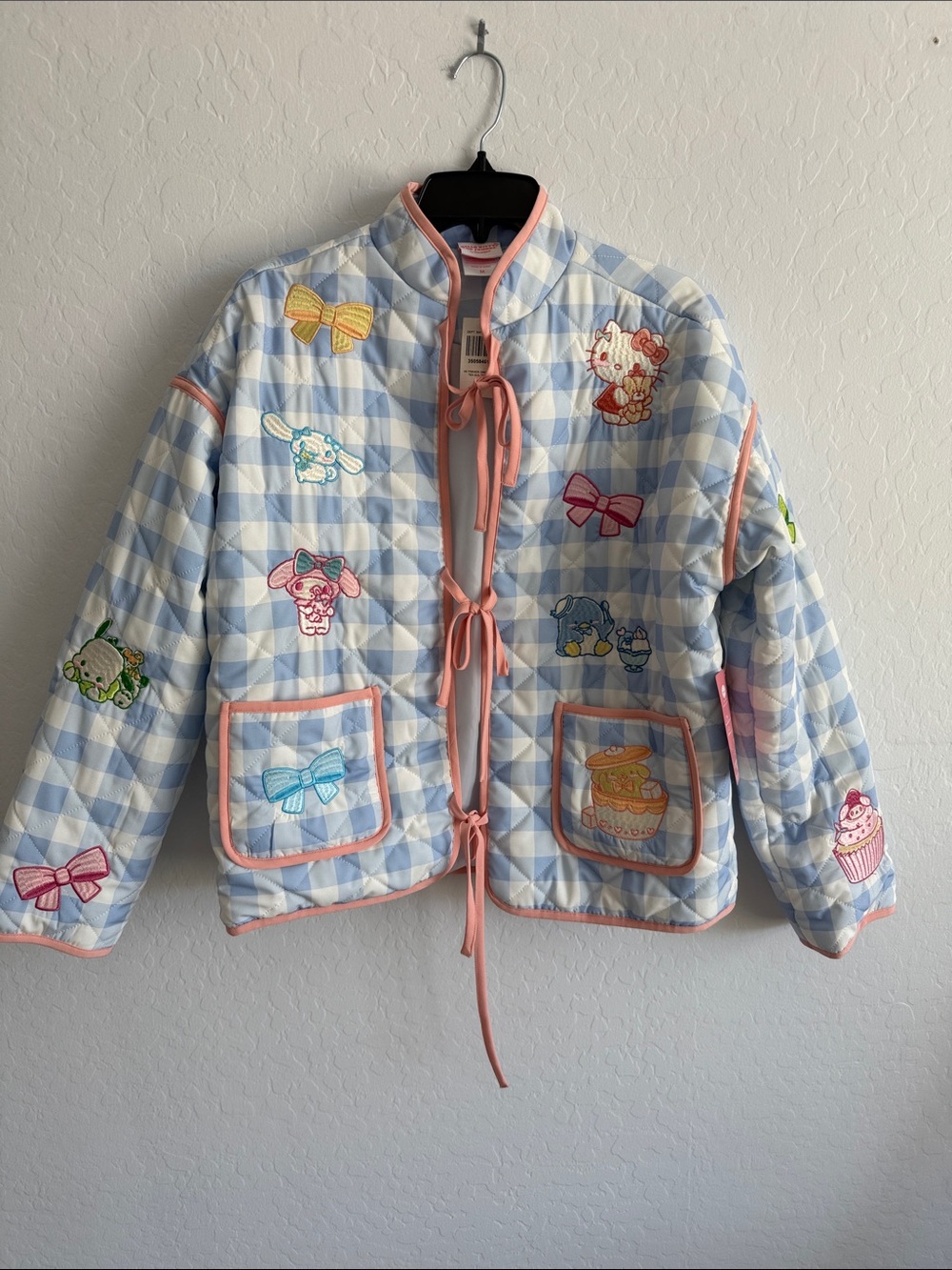 Sanrio Light Blue Quilted Puffer Jacket with Pink Trim